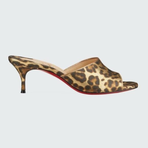 Christian Louboutin EAST MULE 55 Metallic Leopard Sandals Kitten Heel Shoes - Picture 1 of 14